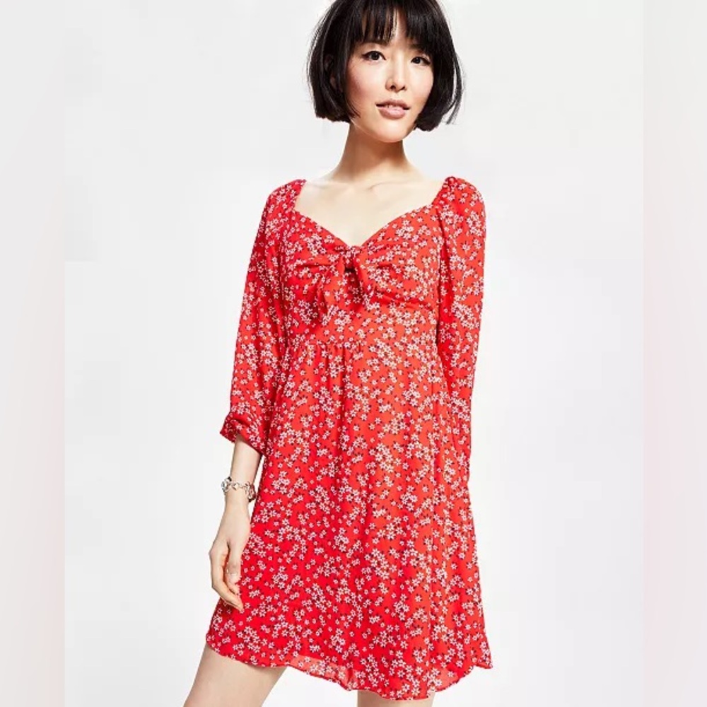 Bar III Women's Ditsy-Print Tie-Bust Dress